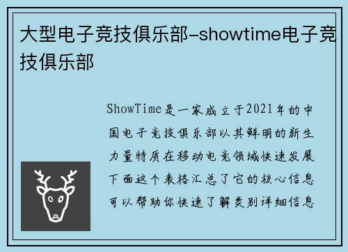 大型电子竞技俱乐部-showtime电子竞技俱乐部
